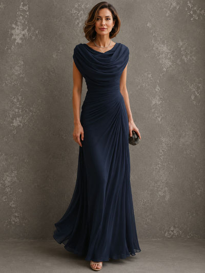 Regina | Vestido largo con escote drapeado y cintura plisada