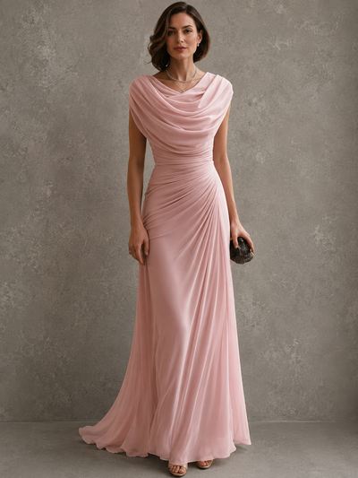Regina | Vestido largo con escote drapeado y cintura plisada