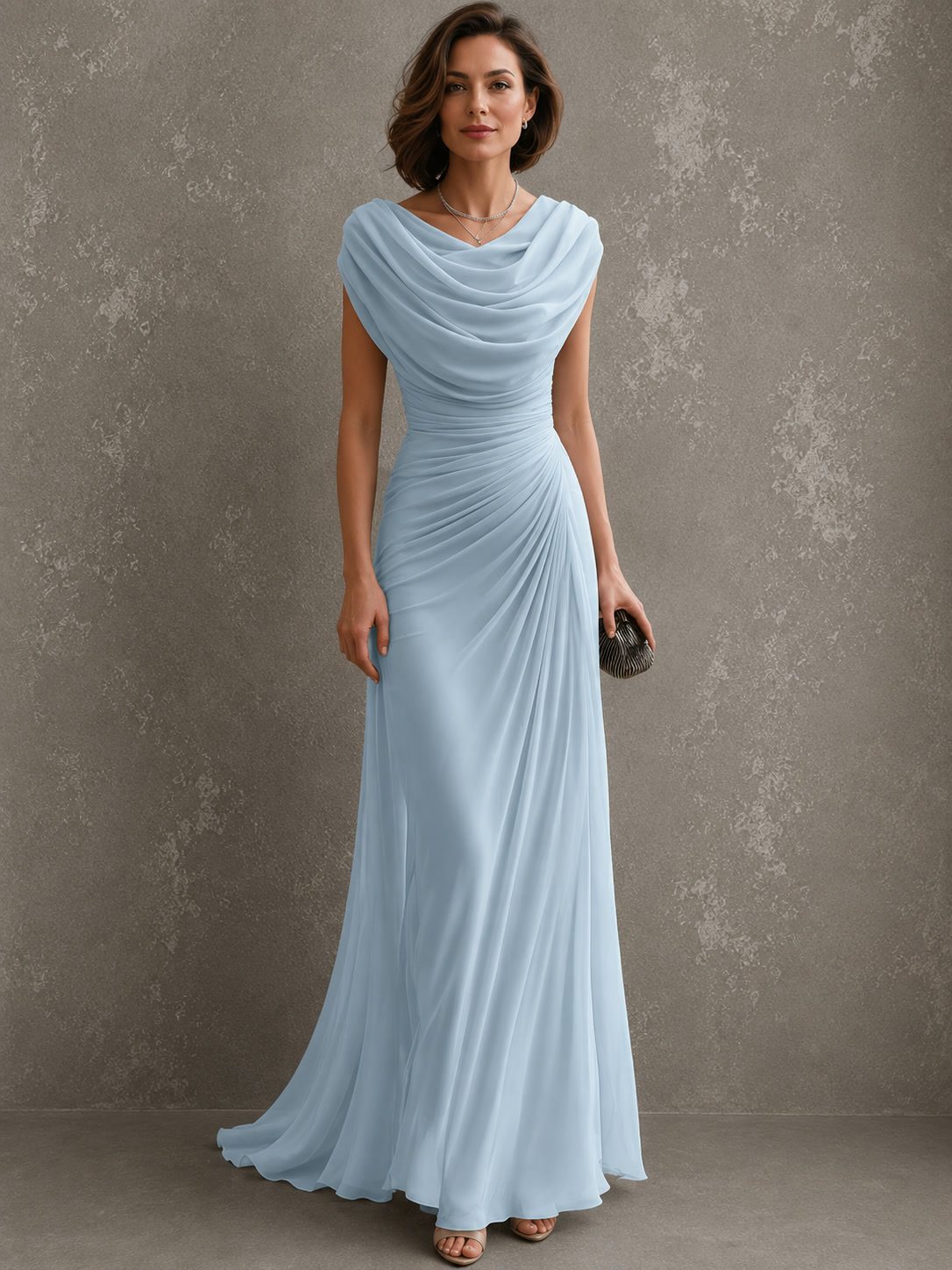 Regina | Vestido largo con escote drapeado y cintura plisada